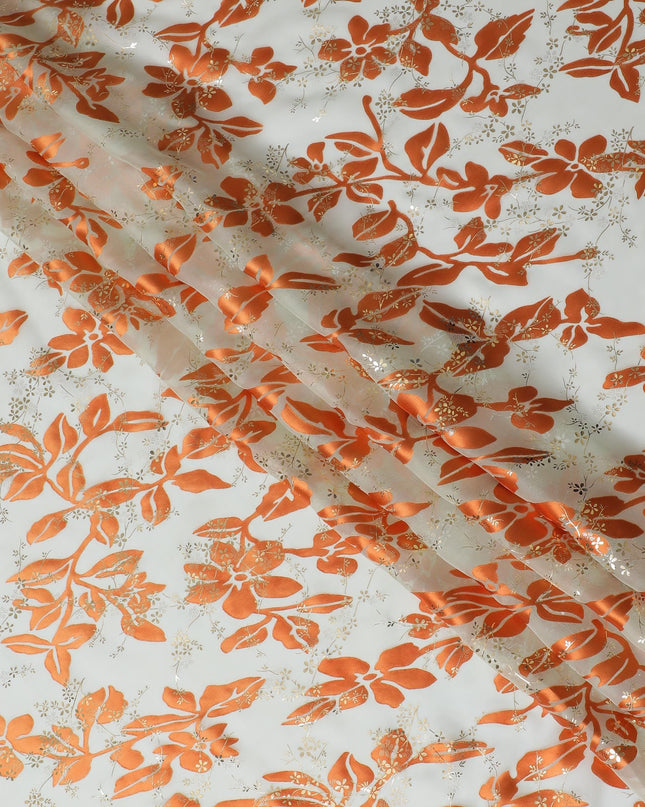 قماش شيفون حرير برتقالي لامع - أناقة الأزهار من كوريا الجنوبية، عرض 110 سم - D17659