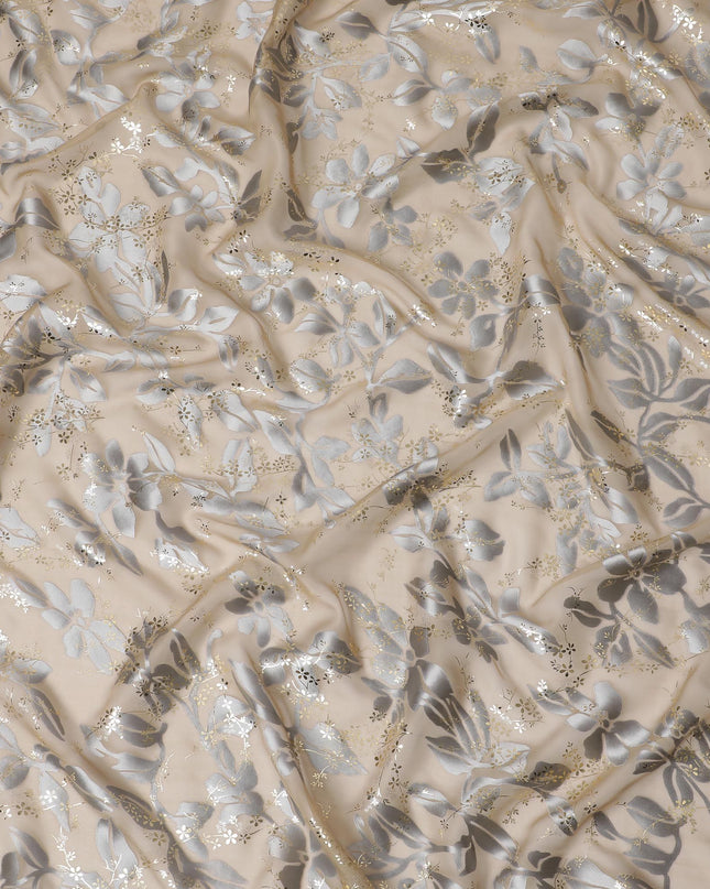 قماش معدني من الشيفون الحريري المزين بالزهور - أناقة خالدة، مصنوع في كوريا الجنوبية، عرض 110 سم - D17660