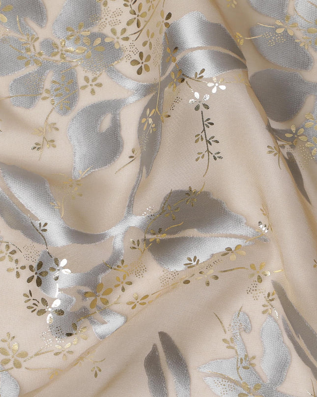 قماش معدني من الشيفون الحريري المزين بالزهور - أناقة خالدة، مصنوع في كوريا الجنوبية، عرض 110 سم - D17660