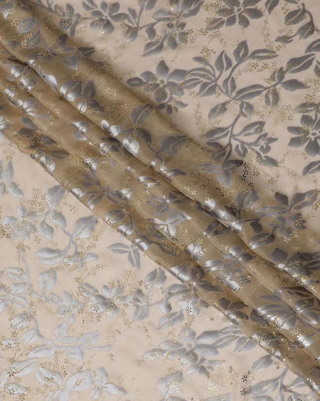 قماش معدني من الشيفون الحريري المزين بالزهور - أناقة خالدة، مصنوع في كوريا الجنوبية، عرض 110 سم - D17660