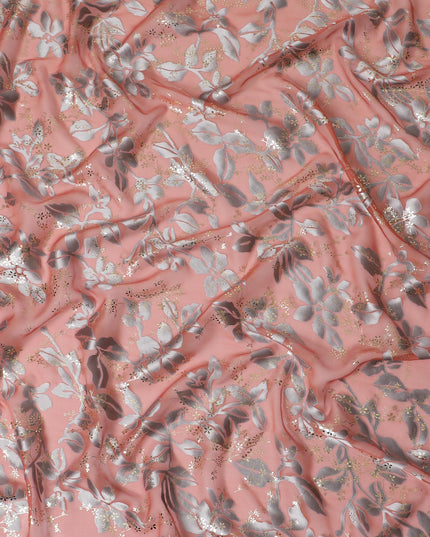 Pink Elegance Silk Chiffon Metallic Fabric - South Korean Luxury Textile, 110 cm Width  - D17661