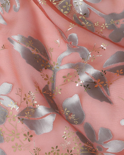 Pink Elegance Silk Chiffon Metallic Fabric - South Korean Luxury Textile, 110 cm Width  - D17661