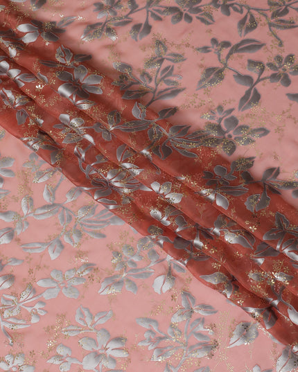 Pink Elegance Silk Chiffon Metallic Fabric - South Korean Luxury Textile, 110 cm Width  - D17661