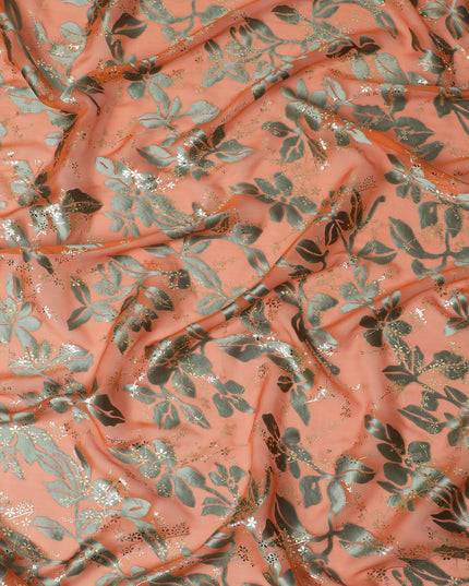 Coral Charm Silk Chiffon Metallic Fabric - South Korean Crafted Textile, 110 cm Width  - D17662