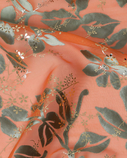 Coral Charm Silk Chiffon Metallic Fabric - South Korean Crafted Textile, 110 cm Width  - D17662