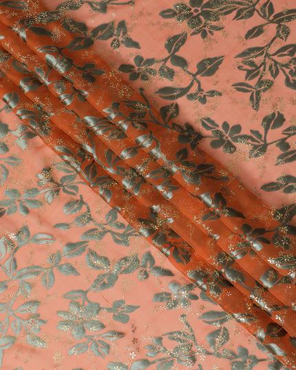 Coral Charm Silk Chiffon Metallic Fabric - South Korean Crafted Textile, 110 cm Width  - D17662