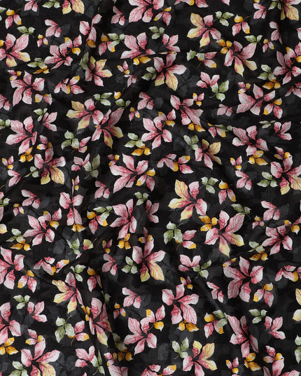 Uragiri Cotton Voile Fabric - Black with Vibrant Floral Print, 110 cm Wide, Japanese Craftsmanship-D17718 Regal Fabrics