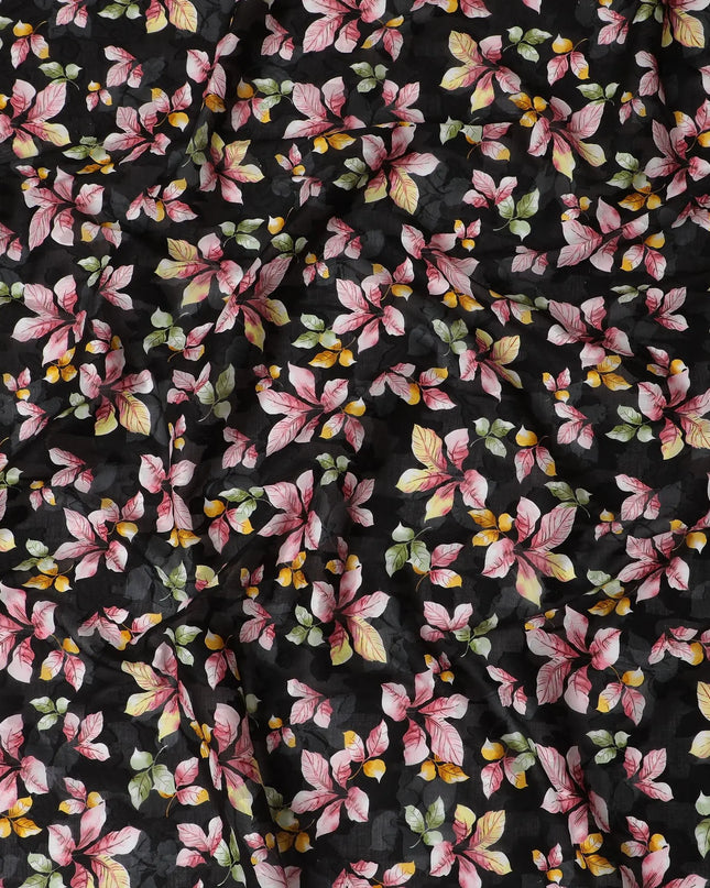 Uragiri Cotton Voile Fabric - Black with Vibrant Floral Print, 110 cm Wide, Japanese Craftsmanship-D17718 Regal Fabrics