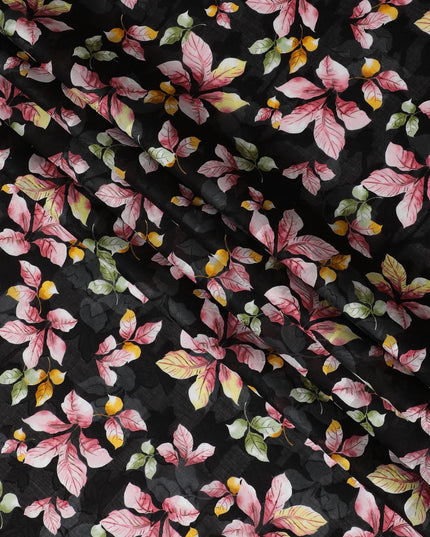 Uragiri Cotton Voile Fabric - Black with Vibrant Floral Print, 110 cm Wide, Japanese Craftsmanship-D17718 Regal Fabrics