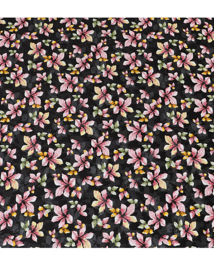 Uragiri Cotton Voile Fabric - Black with Vibrant Floral Print, 110 cm Wide, Japanese Craftsmanship-D17718 Regal Fabrics