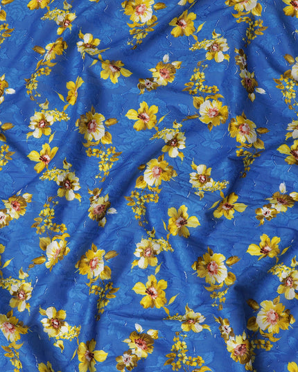 Uragiri Cotton Voile Fabric - Royal Blue with Sunny Blossom Print, 110 cm Width, Imported from Japan-D17724