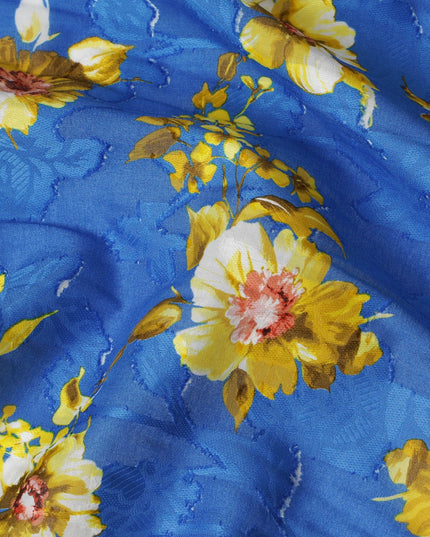 Uragiri Cotton Voile Fabric - Royal Blue with Sunny Blossom Print, 110 cm Width, Imported from Japan-D17724