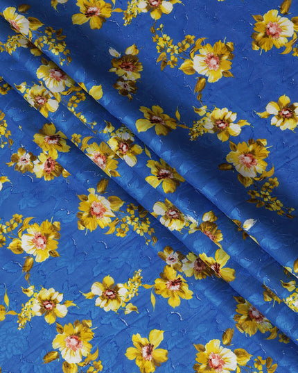 Uragiri Cotton Voile Fabric - Royal Blue with Sunny Blossom Print, 110 cm Width, Imported from Japan-D17724