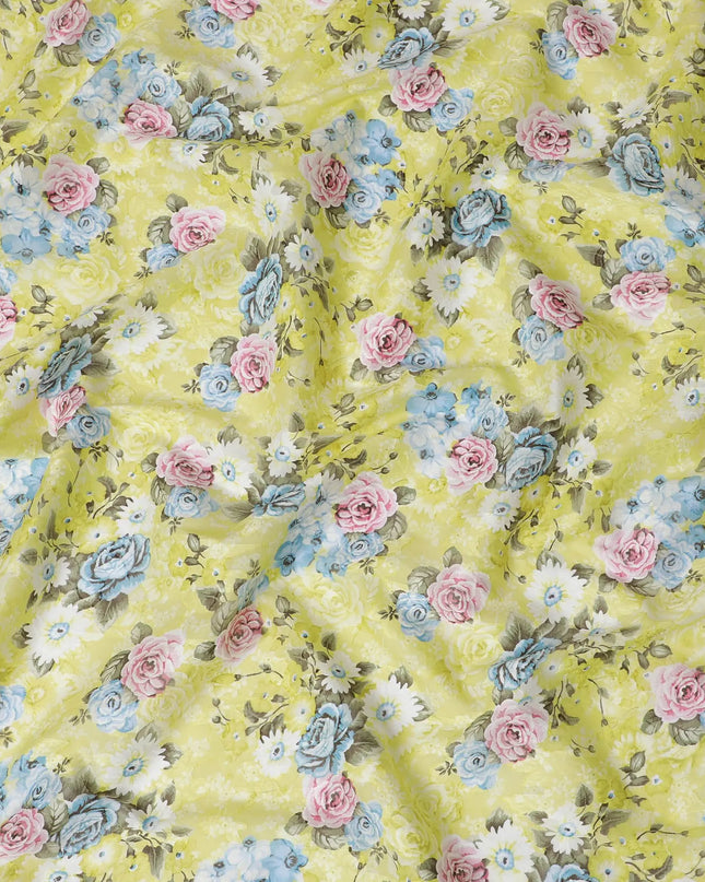 Uragiri Cotton Voile Fabric - Lemon Chiffon with Floral Print, 110 cm Wide, Japanese Craftsmanship-D17727 Regal Fabrics