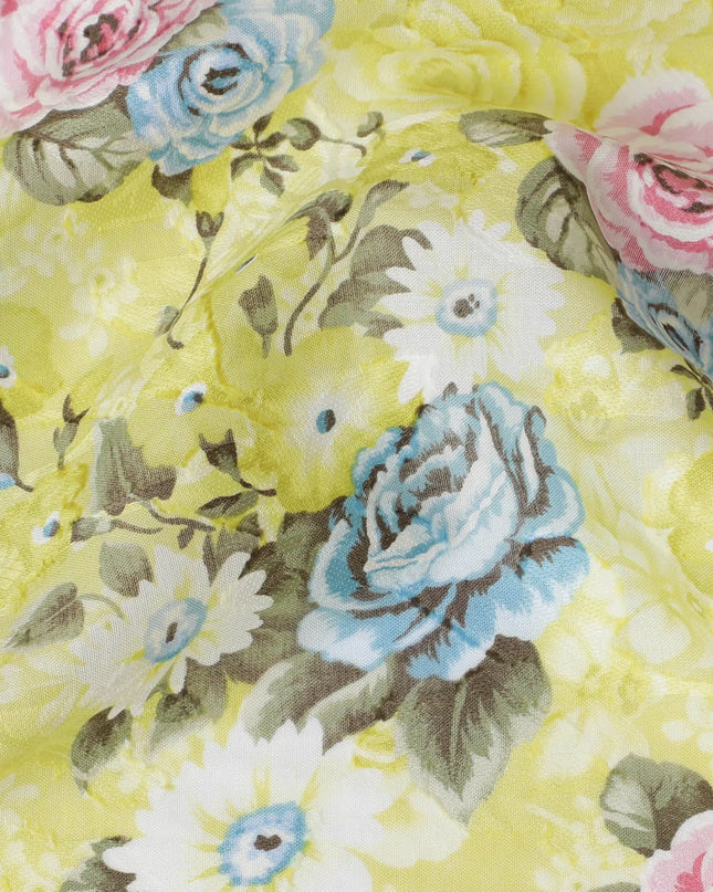 Uragiri Cotton Voile Fabric - Lemon Chiffon with Floral Print, 110 cm Wide, Japanese Craftsmanship-D17727 Regal Fabrics