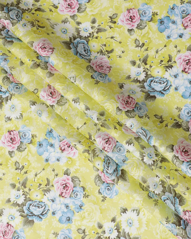 Uragiri Cotton Voile Fabric - Lemon Chiffon with Floral Print, 110 cm Wide, Japanese Craftsmanship-D17727 Regal Fabrics