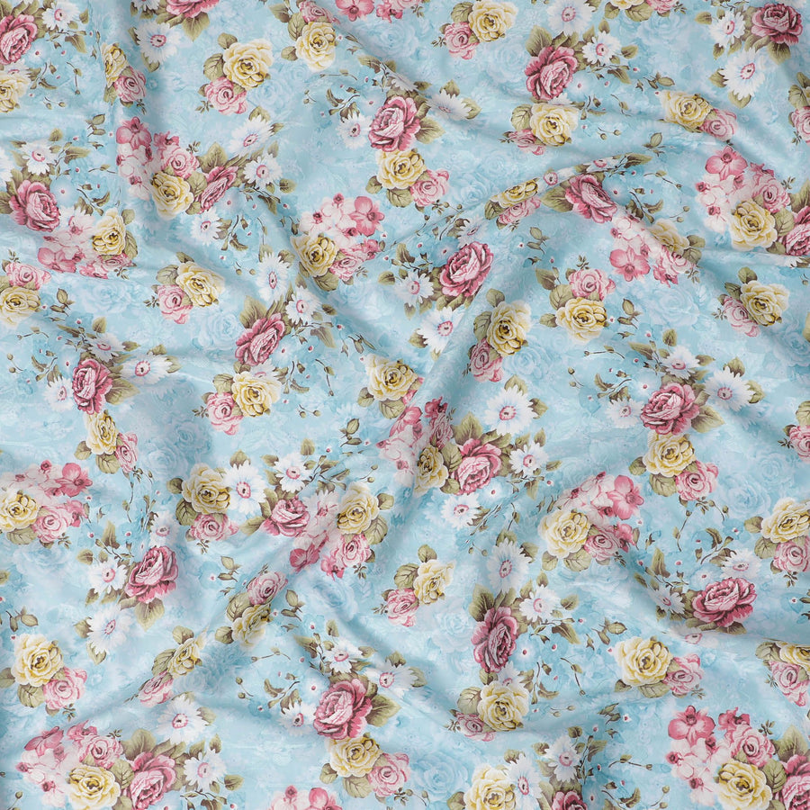 Uragiri Cotton Voile Fabric - Powder Blue with Romantic Rose Print, 110 cm Wide, Japanese Quality-D17728 Regal Fabrics