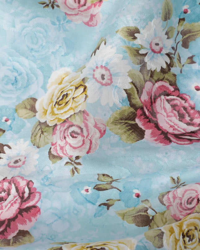 Uragiri Cotton Voile Fabric - Powder Blue with Romantic Rose Print, 110 cm Wide, Japanese Quality-D17728 Regal Fabrics