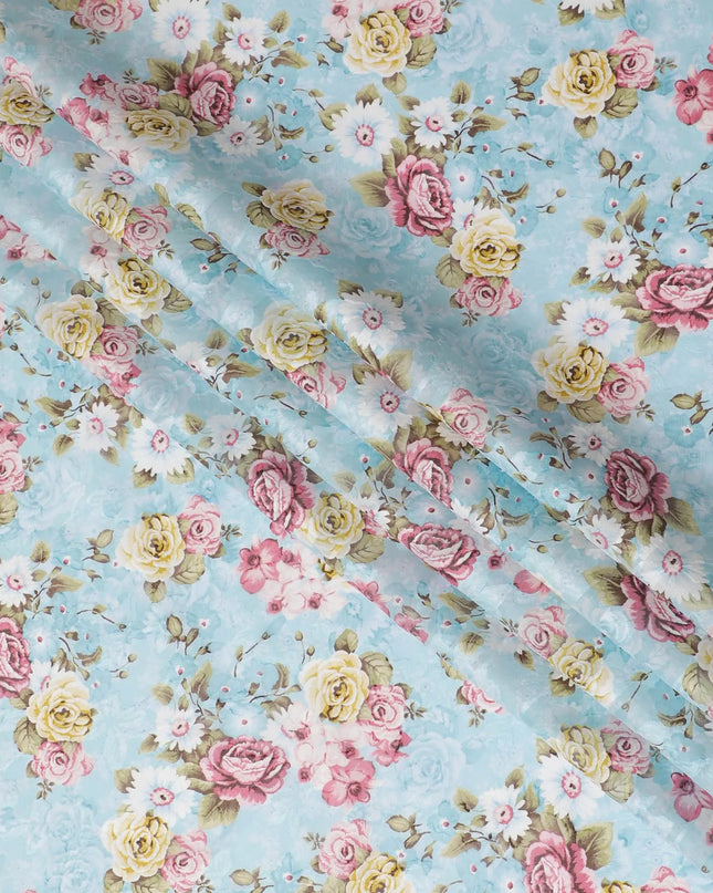 Uragiri Cotton Voile Fabric - Powder Blue with Romantic Rose Print, 110 cm Wide, Japanese Quality-D17728 Regal Fabrics