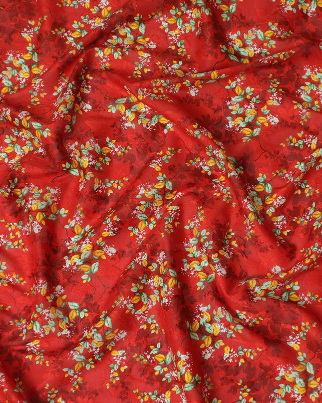 Uragiri Cotton Voile Fabric - Fiery Red with Delicate Floral Print, 110 cm Width, Japanese Artistry-D17729 Regal Fabrics