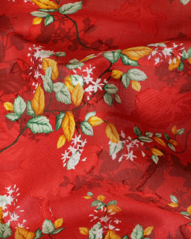 Uragiri Cotton Voile Fabric - Fiery Red with Delicate Floral Print, 110 cm Width, Japanese Artistry-D17729 Regal Fabrics