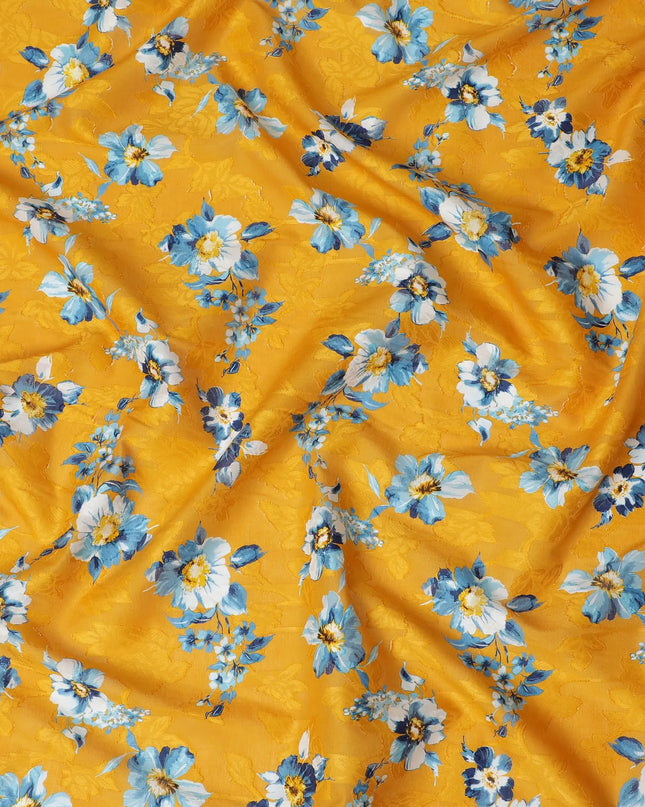 Uragiri Cotton Voile Fabric - Goldenrod with Blue Florals, 110 cm Width, Japanese Craftsmanship-D17730 Regal Fabrics