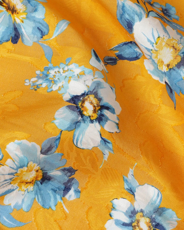 Uragiri Cotton Voile Fabric - Goldenrod with Blue Florals, 110 cm Width, Japanese Craftsmanship-D17730 Regal Fabrics