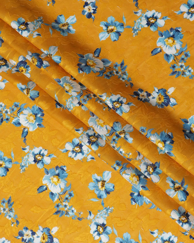 Uragiri Cotton Voile Fabric - Goldenrod with Blue Florals, 110 cm Width, Japanese Craftsmanship-D17730 Regal Fabrics