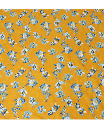 Uragiri Cotton Voile Fabric - Goldenrod with Blue Florals, 110 cm Width, Japanese Craftsmanship-D17730 Regal Fabrics