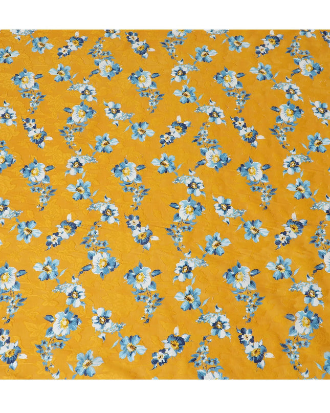 Uragiri Cotton Voile Fabric - Goldenrod with Blue Florals, 110 cm Width, Japanese Craftsmanship-D17730 Regal Fabrics