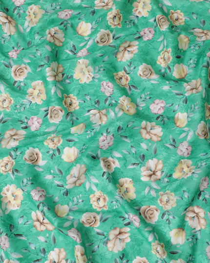 Uragiri Cotton Voile Fabric - Mint Green with Floral Symphony, 110 cm Wide, Japanese Excellence-D17731