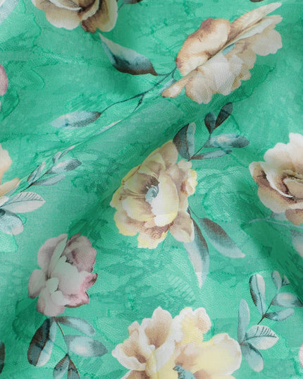Uragiri Cotton Voile Fabric - Mint Green with Floral Symphony, 110 cm Wide, Japanese Excellence-D17731
