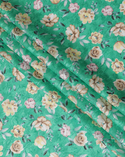 Uragiri Cotton Voile Fabric - Mint Green with Floral Symphony, 110 cm Wide, Japanese Excellence-D17731