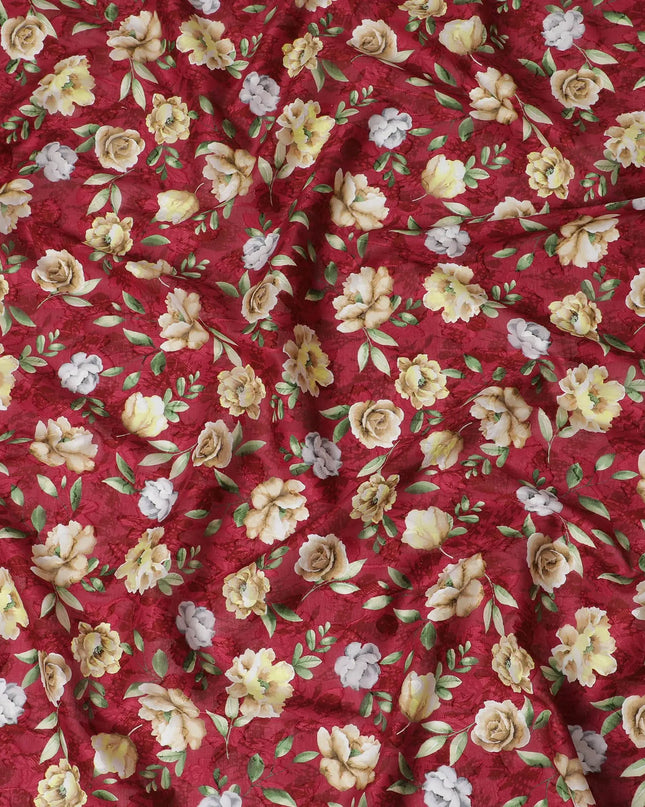 Uragiri Cotton Voile Fabric - Rich Wine Red with Classic Floral Motif, 110 cm Wide, Japanese Import-D17732 Regal Fabrics