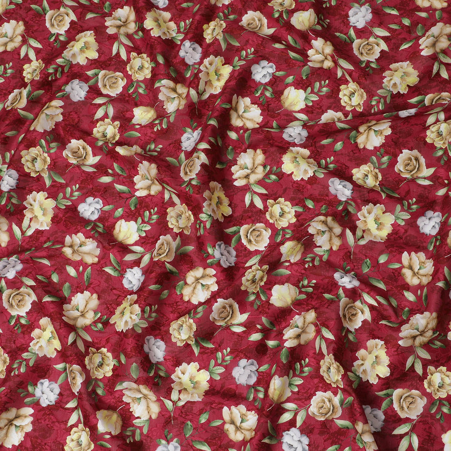 Uragiri Cotton Voile Fabric - Rich Wine Red with Classic Floral Motif, 110 cm Wide, Japanese Import-D17732 Regal Fabrics