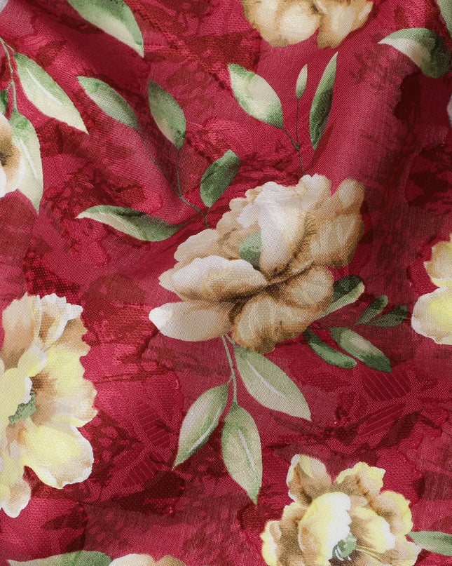 Uragiri Cotton Voile Fabric - Rich Wine Red with Classic Floral Motif, 110 cm Wide, Japanese Import-D17732 Regal Fabrics