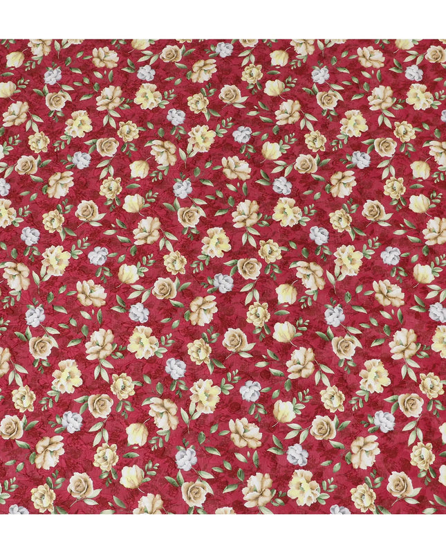 Uragiri Cotton Voile Fabric - Rich Wine Red with Classic Floral Motif, 110 cm Wide, Japanese Import-D17732 Regal Fabrics