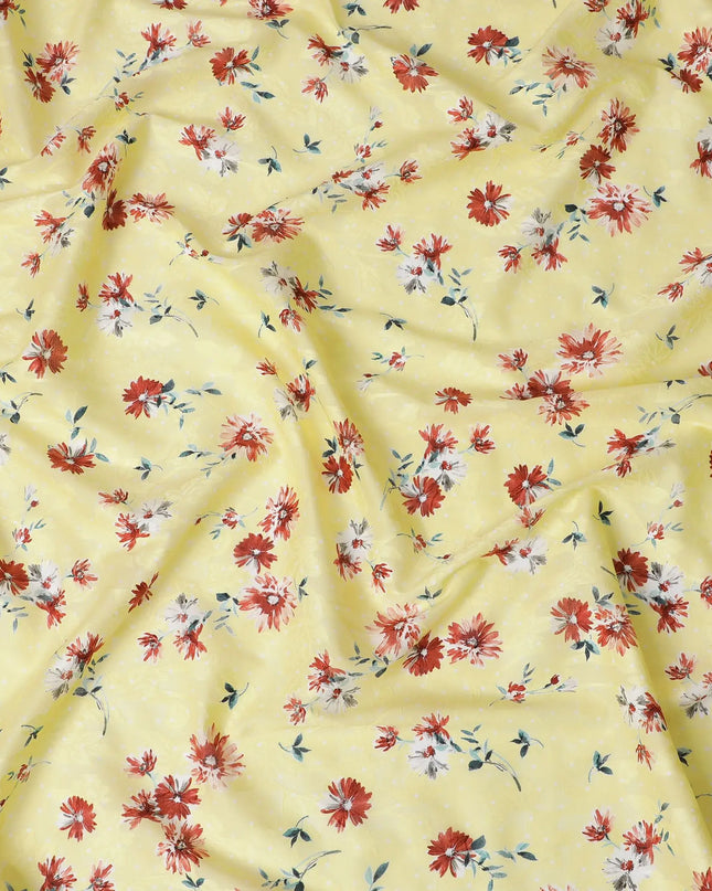 Uragiri Yellow Field Cotton Voile Fabric - Japanese Floral Print, 110cm Width-D17738 Regal Fabrics