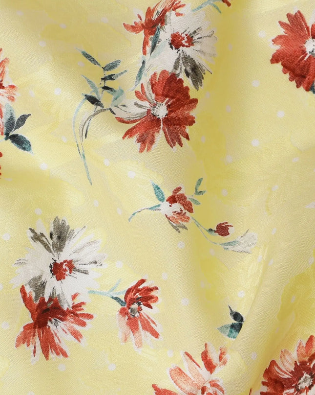 Uragiri Yellow Field Cotton Voile Fabric - Japanese Floral Print, 110cm Width-D17738 Regal Fabrics
