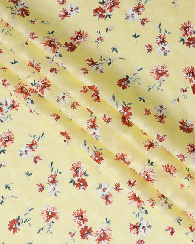 Uragiri Yellow Field Cotton Voile Fabric - Japanese Floral Print, 110cm Width-D17738 Regal Fabrics
