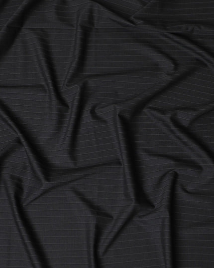 Italian Premium Striped Wool Suiting Fabric - Classic Charcoal, 4 Mtrs Piece-D17746
