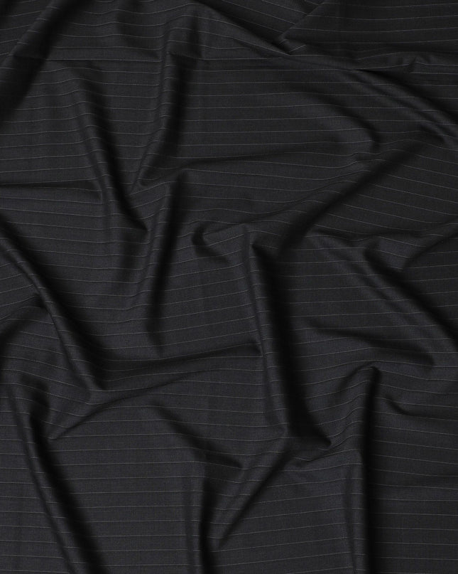 Italian Premium Striped Wool Suiting Fabric - Classic Charcoal, 4 Mtrs Piece-D17746
