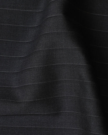 Italian Premium Striped Wool Suiting Fabric - Classic Charcoal, 4 Mtrs Piece-D17746