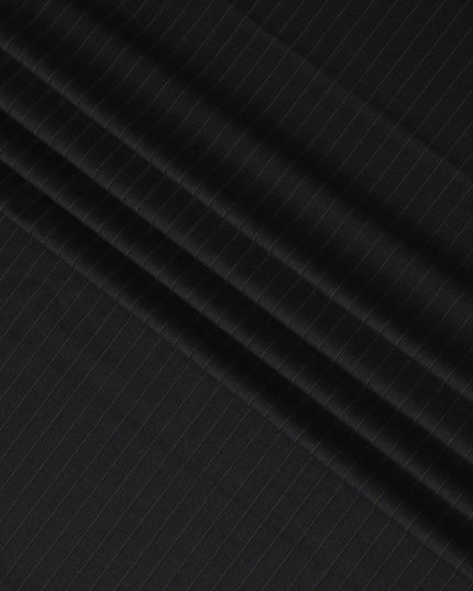 Italian Premium Striped Wool Suiting Fabric - Classic Charcoal, 4 Mtrs Piece-D17746