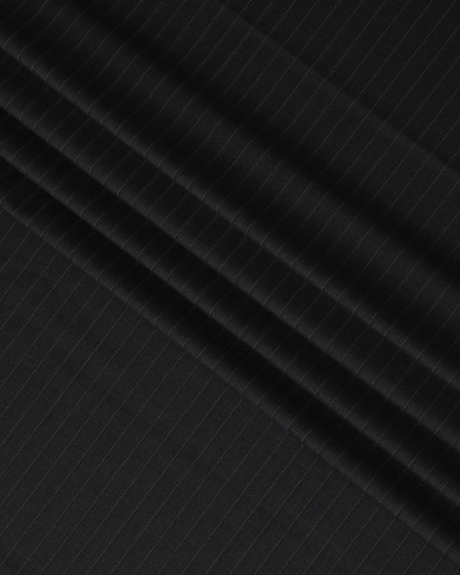 Italian Premium Striped Wool Suiting Fabric - Classic Charcoal, 4 Mtrs Piece-D17746