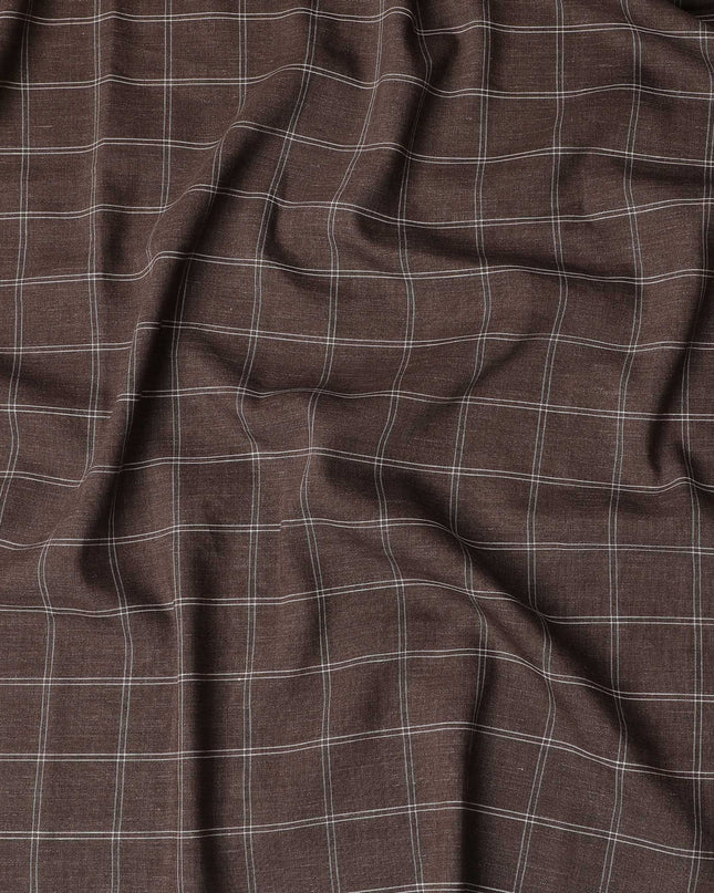 Italian Premium Brown Check Wool Fabric, 150cm Width – Classic Suiting, 3.5 Mtrs Piece-D17751