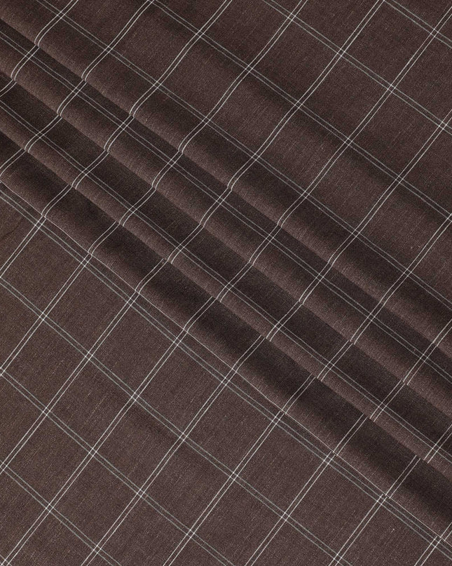 Italian Premium Brown Check Wool Fabric, 150cm Width – Classic Suiting, 3.5 Mtrs Piece-D17751