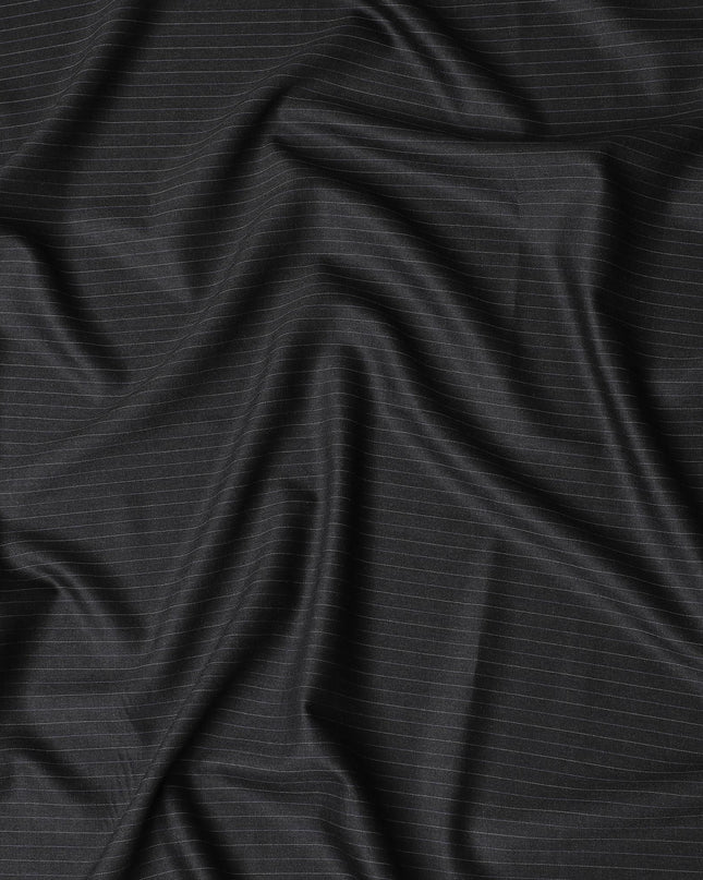 Classic British Pinstripe Wool Suiting Fabric - Black, 150cm Width, 3.5 Mtrs Piece-D17754
