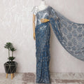 Luxurious Sapphire Blue Metallic French Lace Saree, 110cm, Stone Embellished - No Blouse-D17799 Regal Fabrics