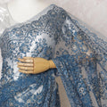 Luxurious Sapphire Blue Metallic French Lace Saree, 110cm, Stone Embellished - No Blouse-D17799 Regal Fabrics